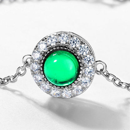 White Gold Full Stones Round Cut Emerald Gem Adjustable Bracelet