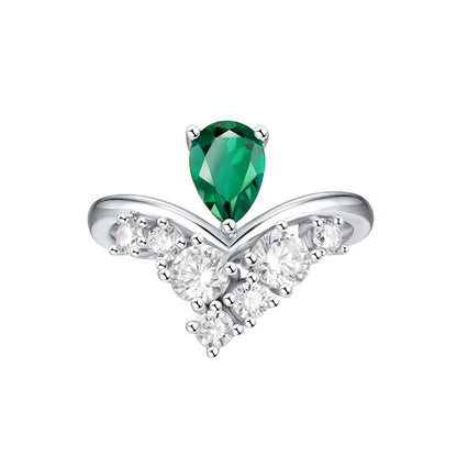 White Gold S925 Drip Emerald Crown Shape Adjustable Rings