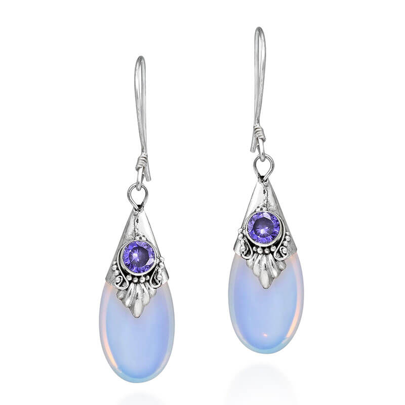 Retro Drip Shape Pear Cut Moonstone Earrings