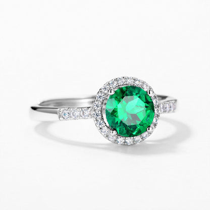 White Gold S925 Silver Olive Cut Emerald Halo Ring