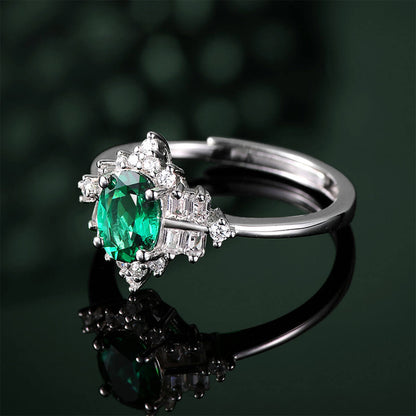 White Gold S925 Silver Olive Cut Emerald Ring