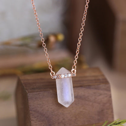 Hexagonal Column Moonstone Crystal Pendant Necklace