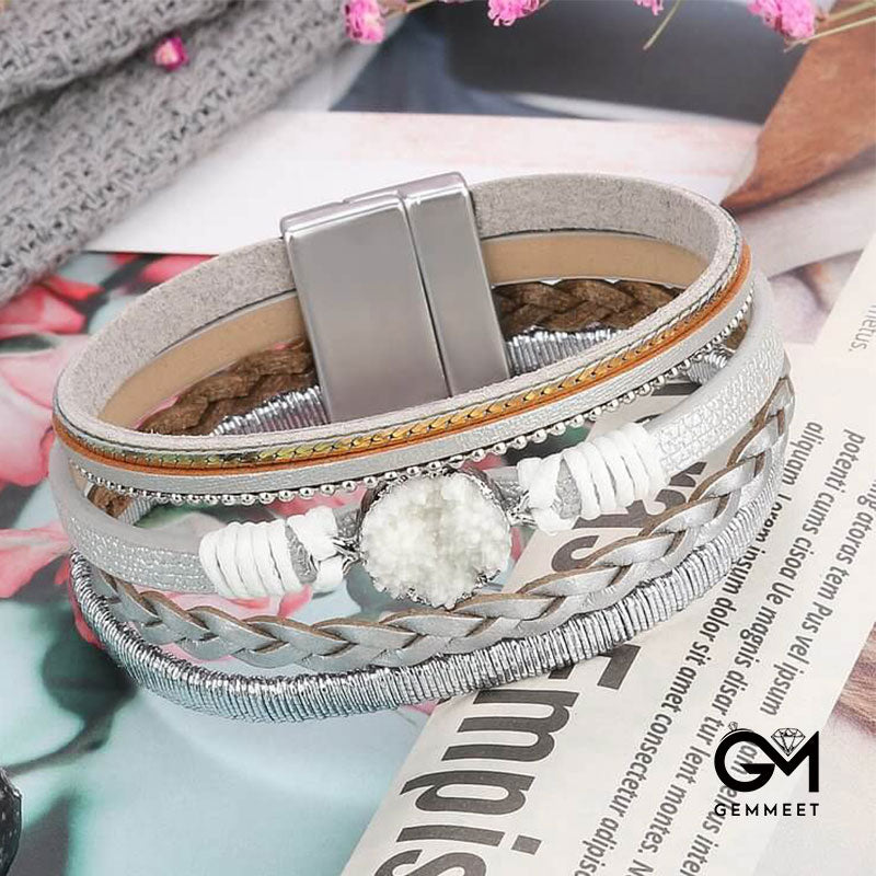 Woven Leather Magnetic Leather Bracelet