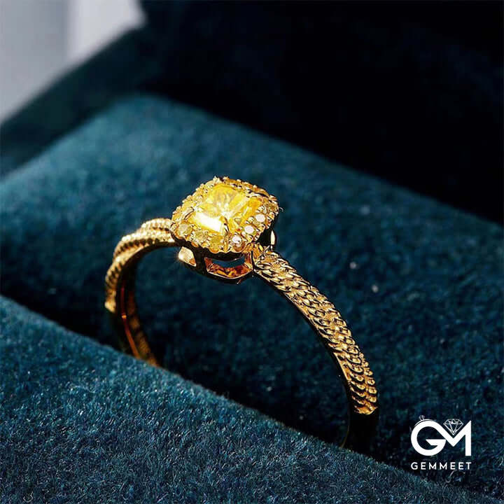 "Moonlit Golden Kiss" - Small Sugar Cube Citrine 18k Gold Plated Ring