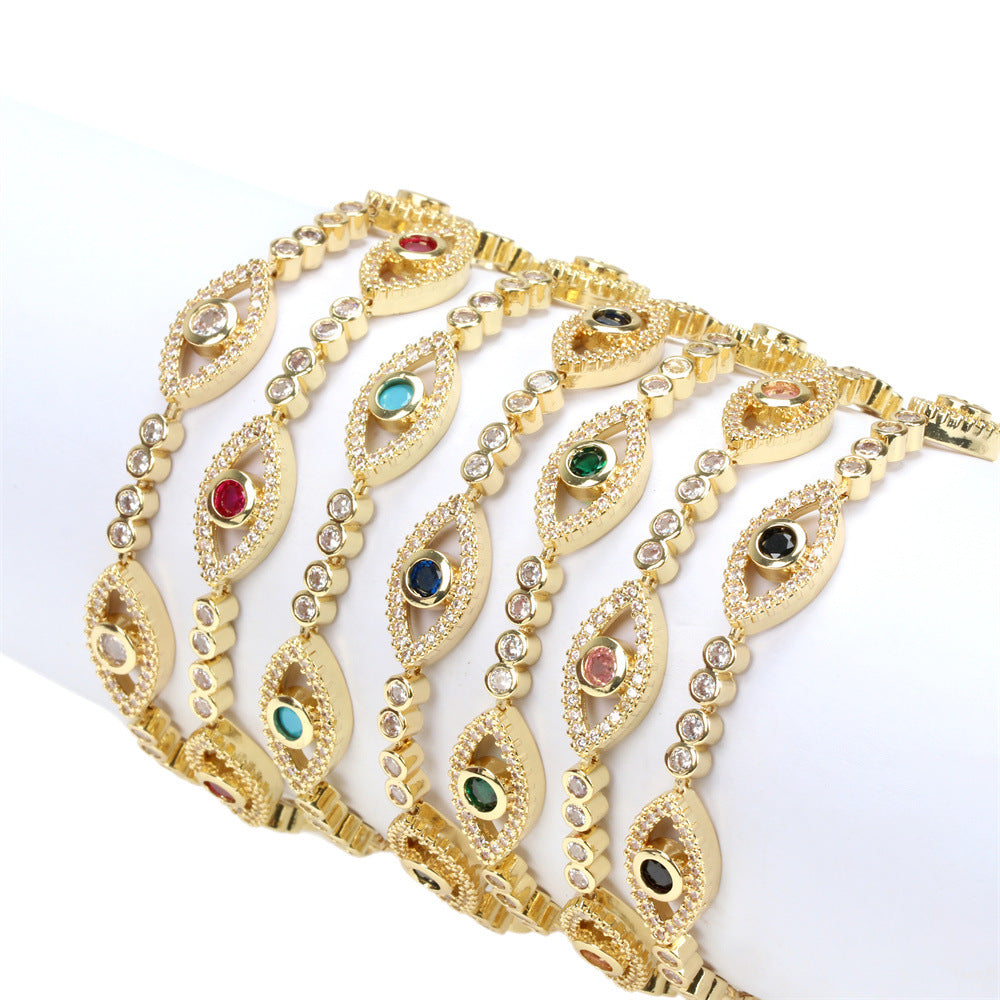 Golden Hollow Evil Eye Full Stones Bracelet