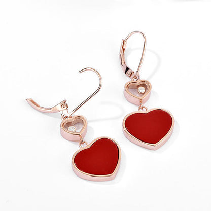 Rose Gold Red Agate Double Heart Shape Stud Earrings