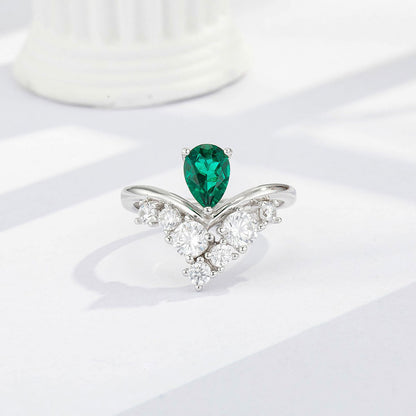 White Gold S925 Drip Emerald Crown Shape Adjustable Rings