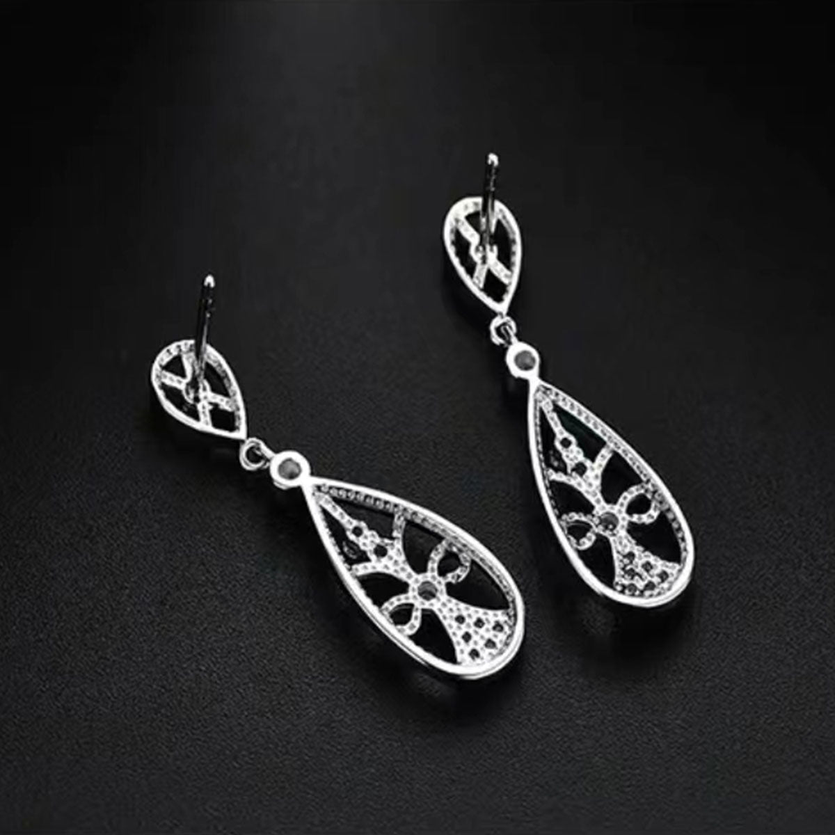 White Gold Hollow Design Drip Shape Drop Earrings