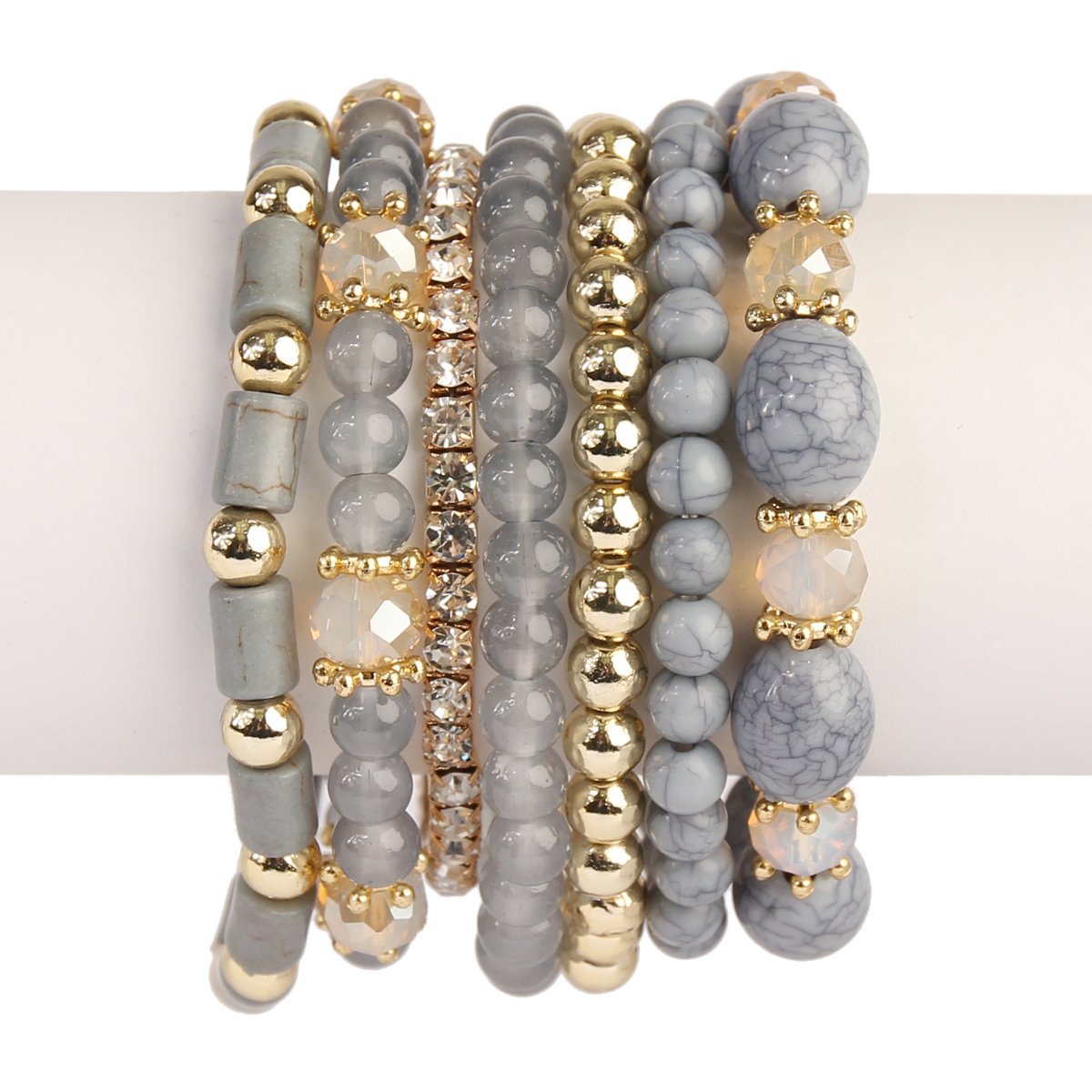 Grey Stones Fold Wear Bead Bracelet