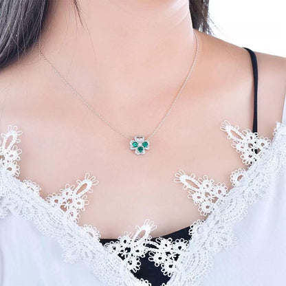 Hollow Classic Four-leaf Clover Emerald Full Stones Chain