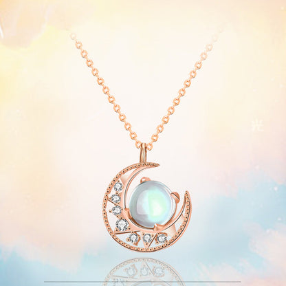 Moonstone Moon Pattern Love Necklace Pendant