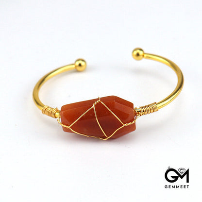 Copper Wire Wrapped Crystal Hexahedron Bracelet