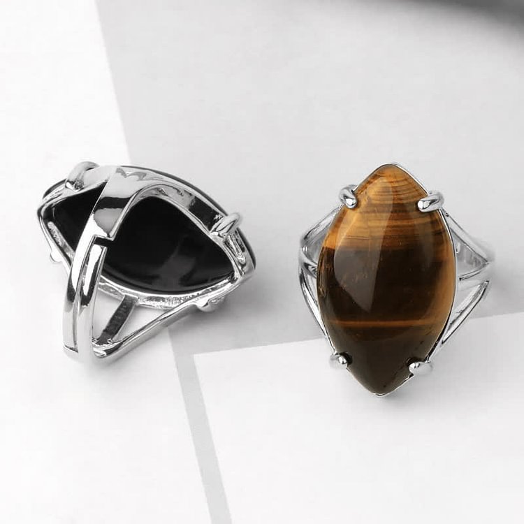 Color Stone Olive Shape Adjustable Ring