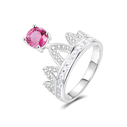 Sterling Silver Round Ruby Gem Crown Ring with Channel Setting Full Stones