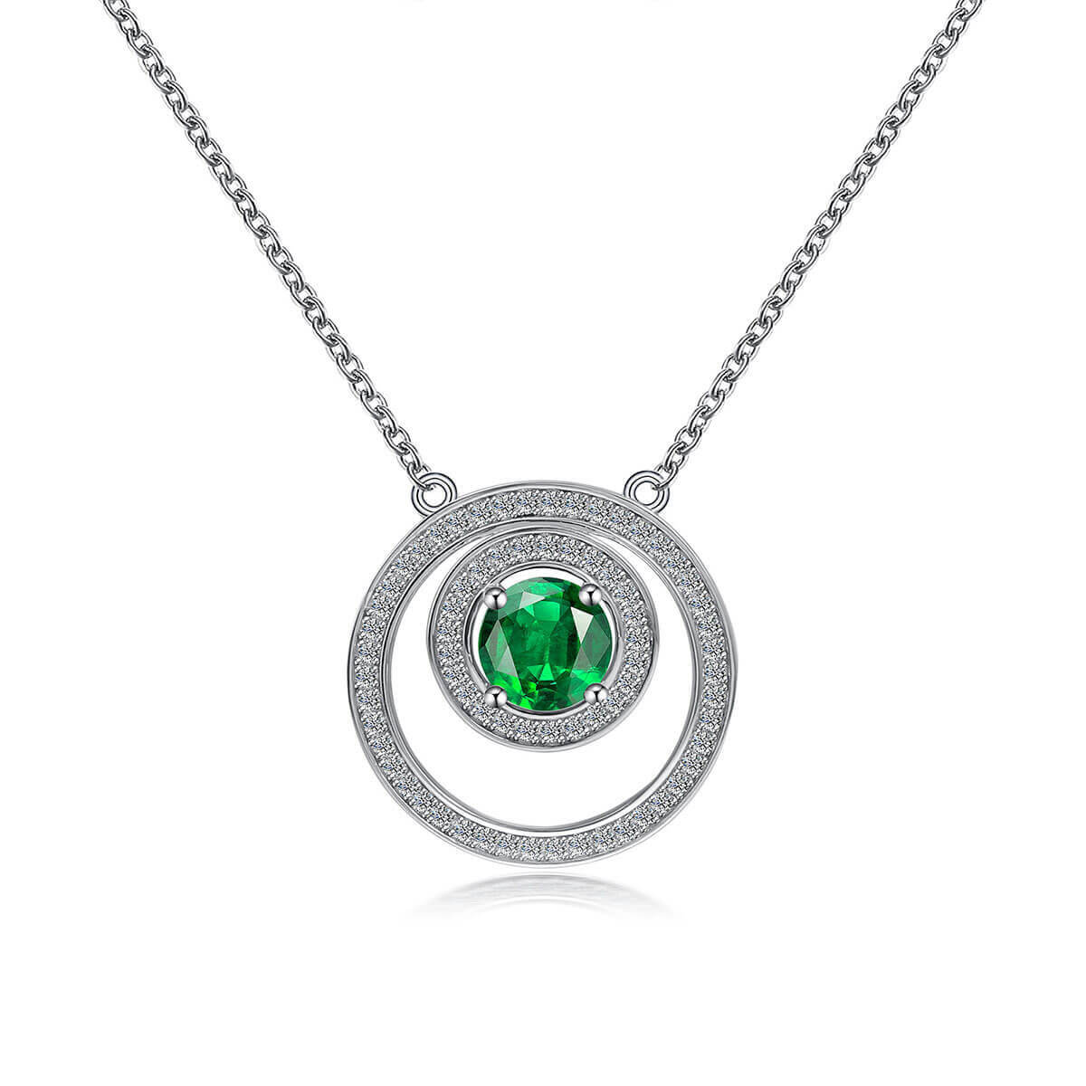 White Gold Infinite Style Double Circle Halo Emerald Chain