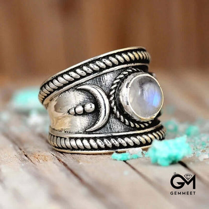 Boho Moon Moonstone Ring Sterling Silver