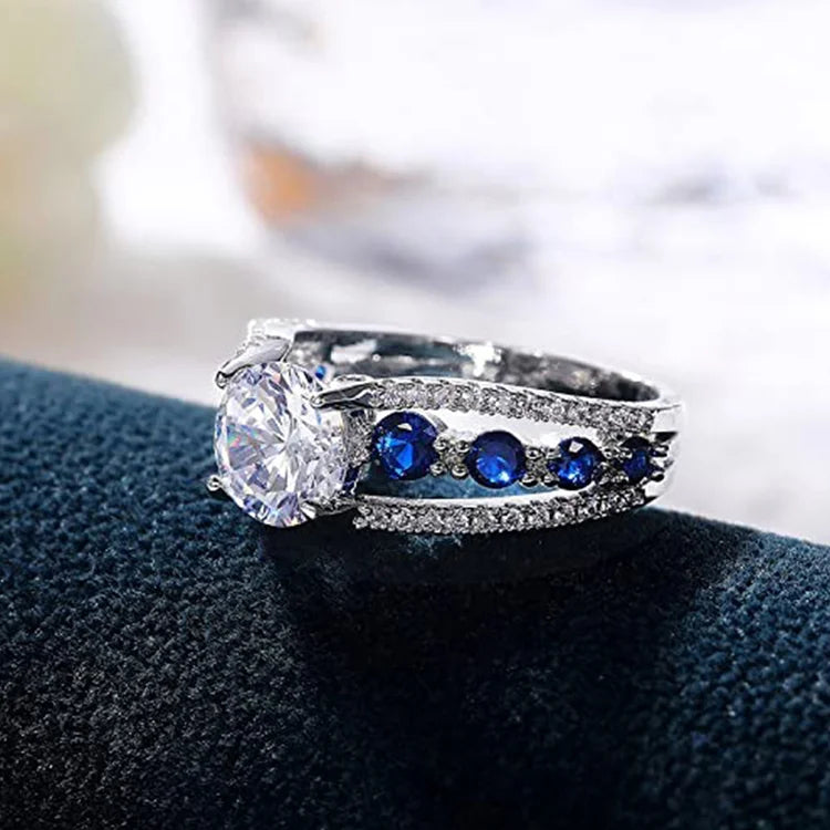 Creative Hollow Sapphire Blue Zircon Ring