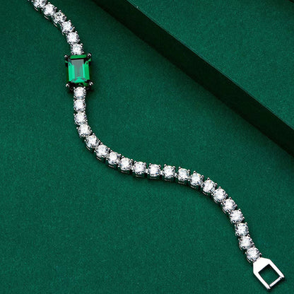 White Gold Square Emerald Gem Tennis Bracelet