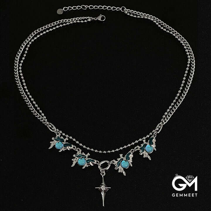 Blue Moonstone Cross Star Necklace