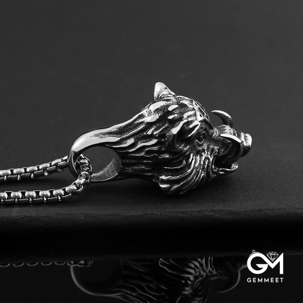 Stainless Steel Wild Boar Pendant Necklace