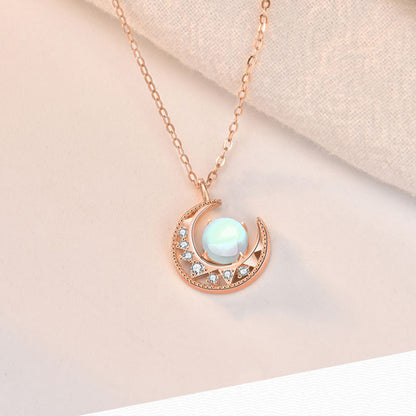 Moonstone Moon Pattern Love Necklace Pendant