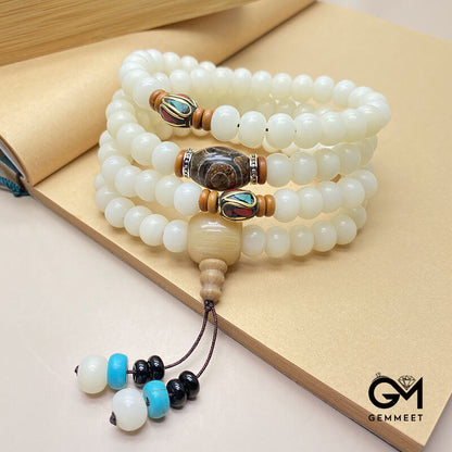 White Jade Linden 108 Bead Bracelet