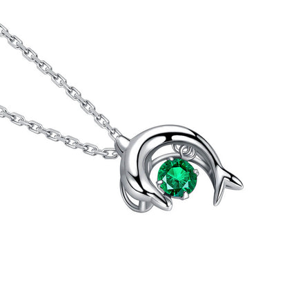 White Gold Dolphin Shape Beating Emerald Chain