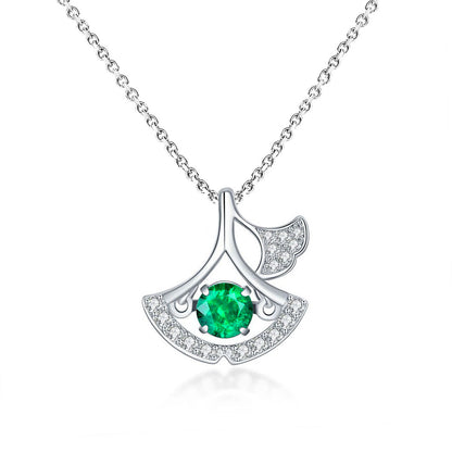 White Gold Skirt Shape Emerald Pendant Chain