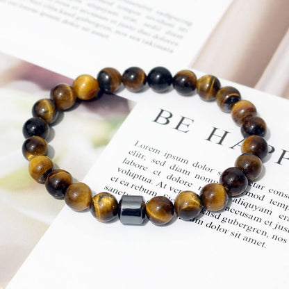 Tiger Eye White Turquoise Lava Stone Obsidian Bead Bracelet