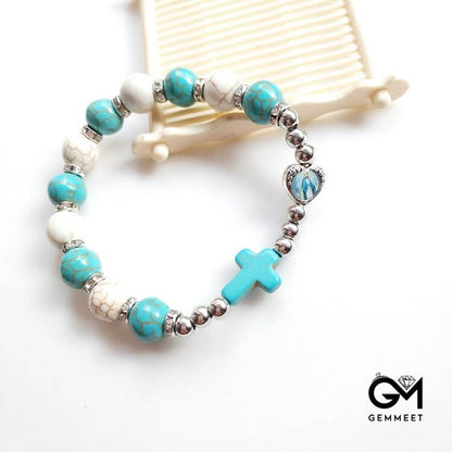 Turquoise White Turquoise Beads Cross Bracelet