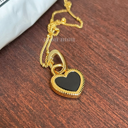 Golden Heart Shape Black & White 2 Sides Pendant Necklace