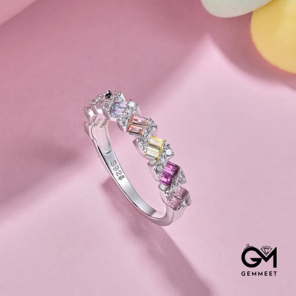 S925 Pure Silver Color Rectangular Zircon Ring