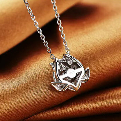 White Gold Rose Shape Bezel Setting Stone Pendants Chains