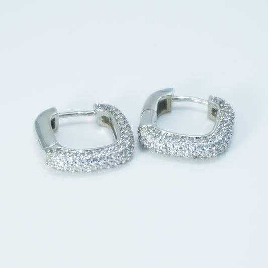 White Gold Full Stones Square Hoop Earrings