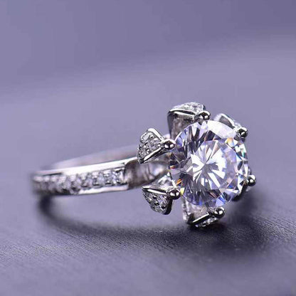 White Gold Rose Shape Adjustable Moissanite Ring