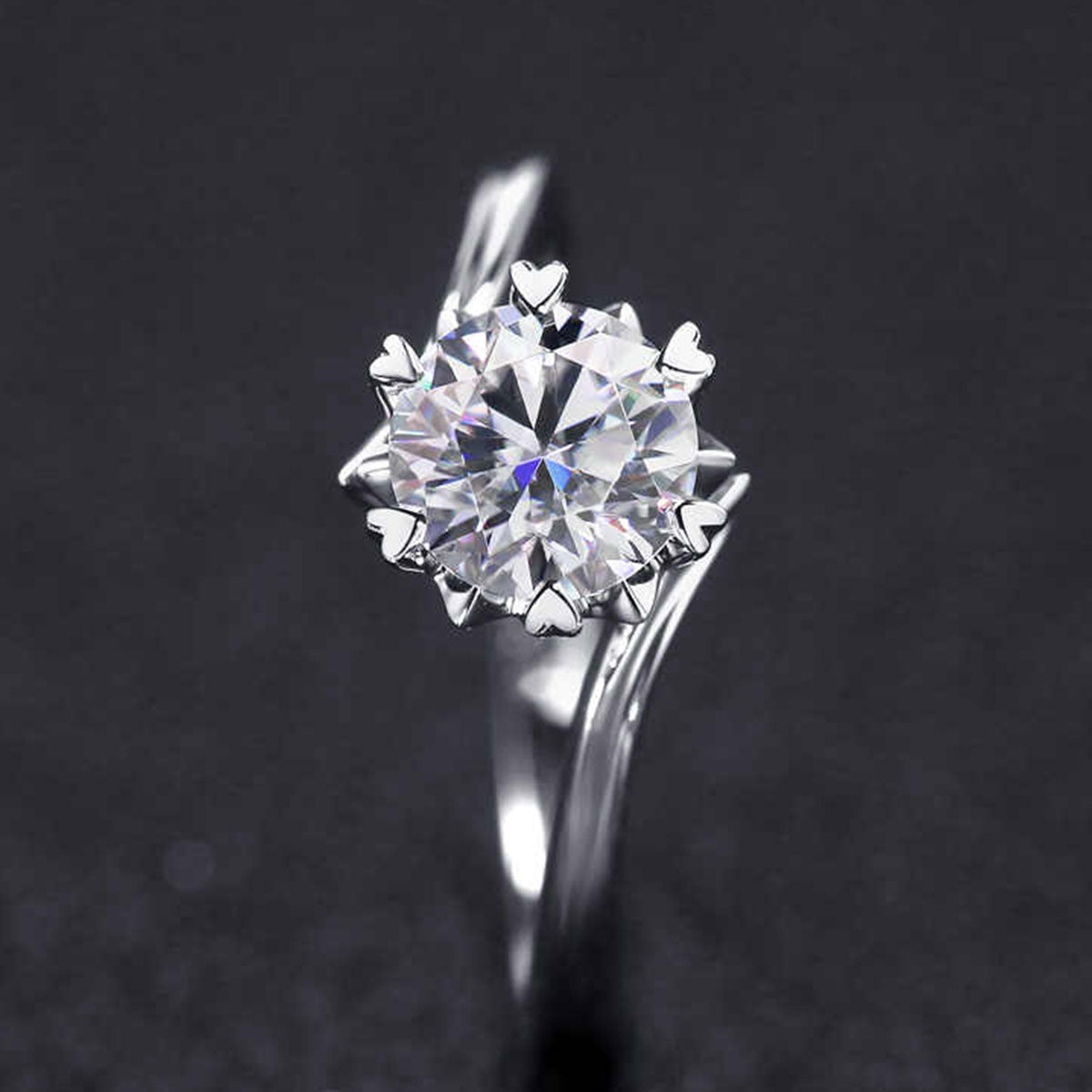 White Gold Prong Setting Flower Shape Moissanite Ring