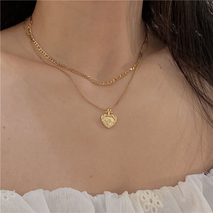 Golden Heart Shape Flower Totem Pendant Necklace