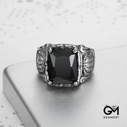 Black Green Zircon Crown Stainless Steel Ring