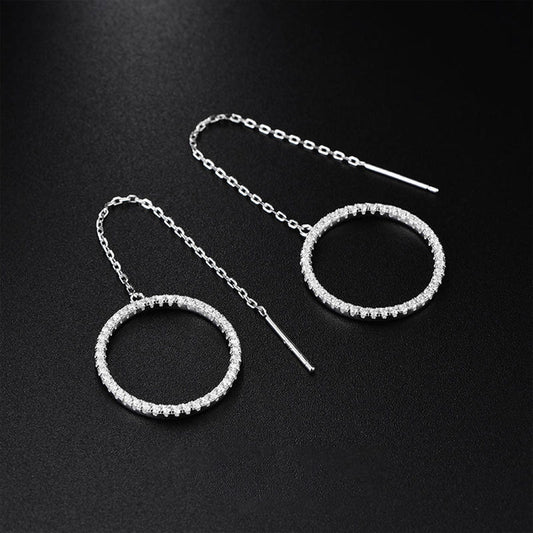 White Gold Chain Big Hoop Full Stones Drop Earrings