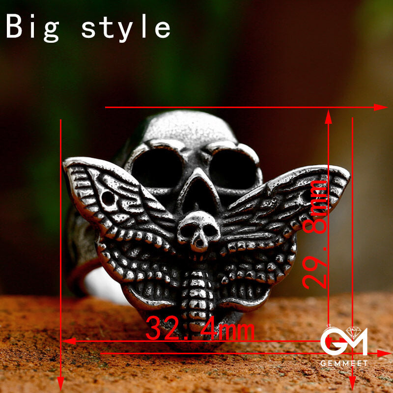 Stainless Steel Moth Skull Ring