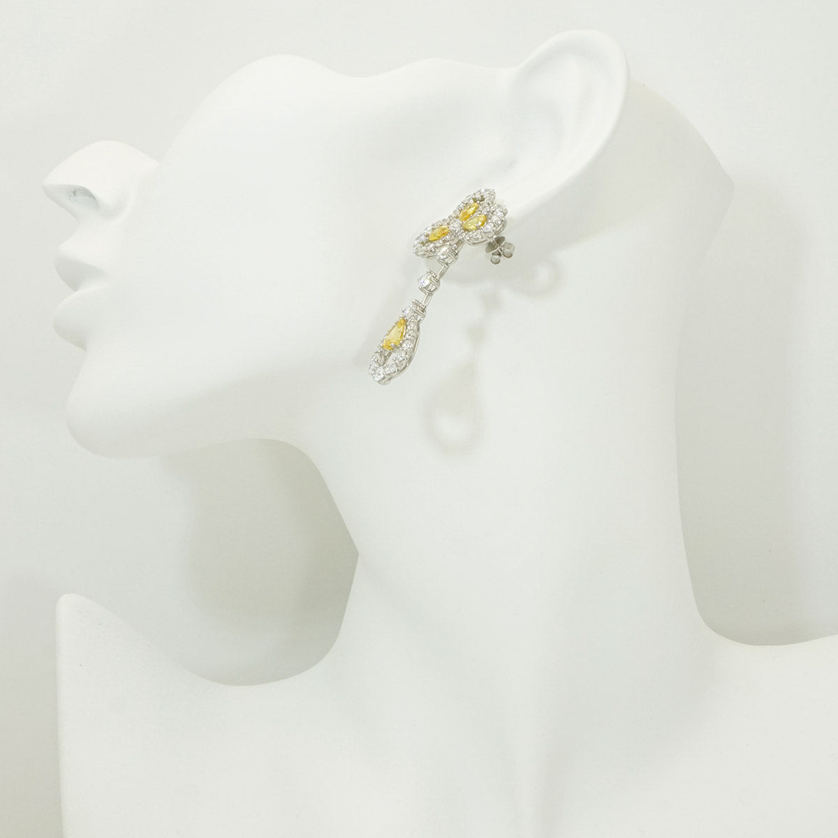 White Gold Iris Shape Yellow Sapphire Hollow Drop Earrings