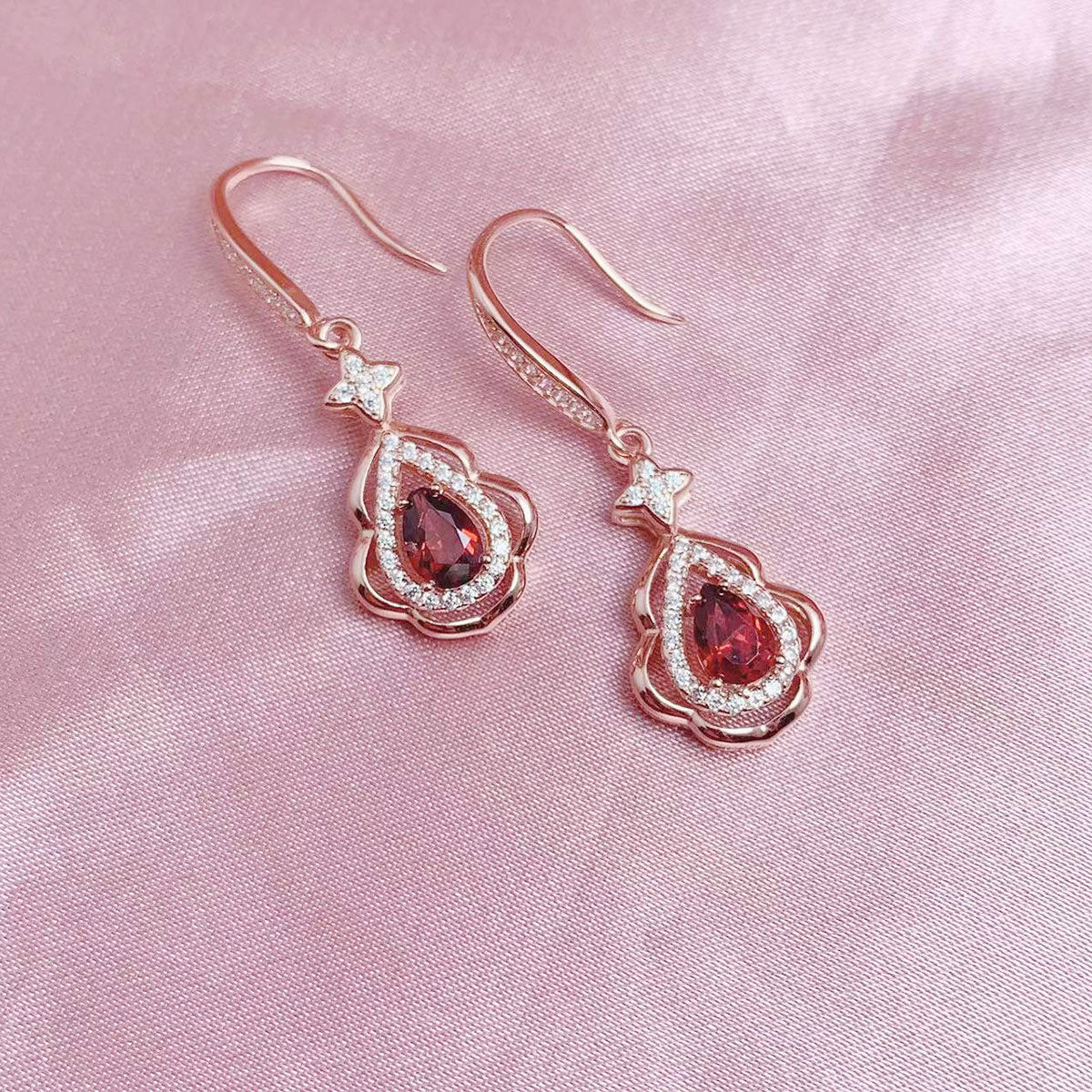 Rose Gold Red Agate Drip Shape Dangle Earrings