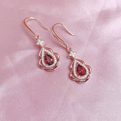 Rose Gold Red Agate Drip Shape Dangle Earrings