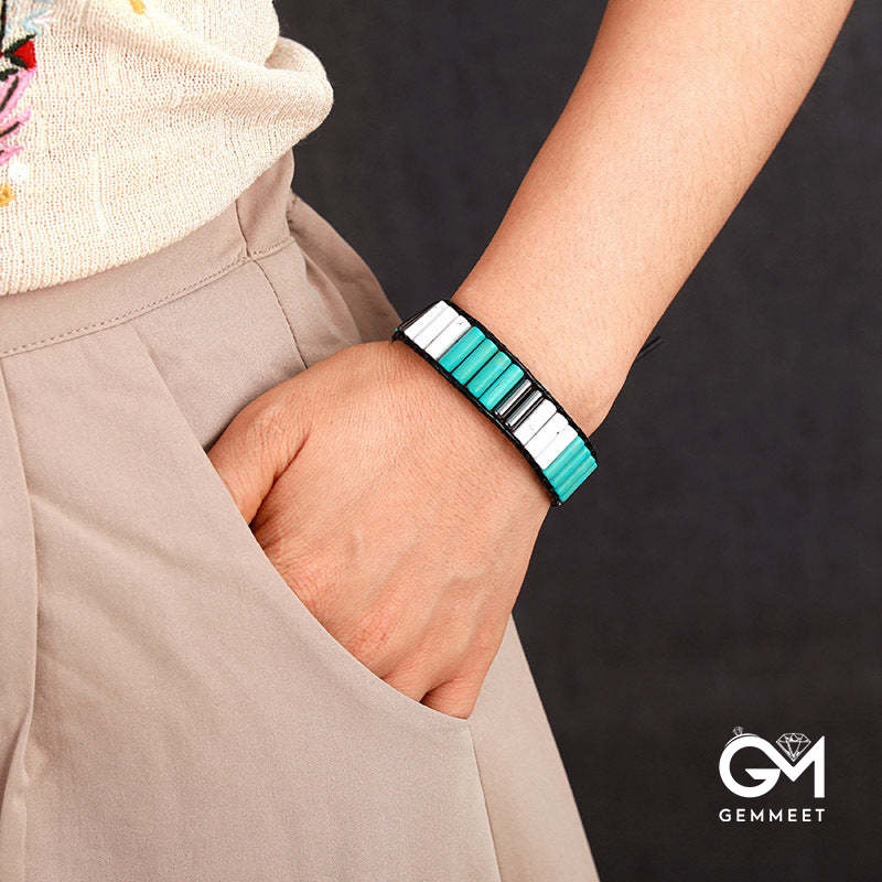 Turquoise Leather Handwoven Bracelet