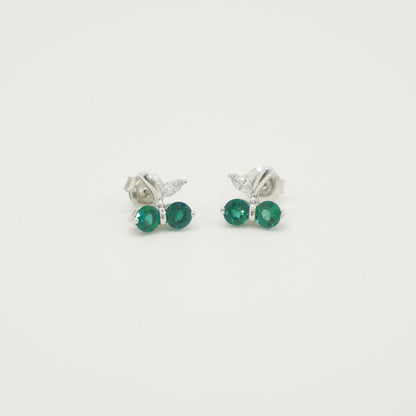 White Gold Cherry Shape Emerald Gem Stud Earrings