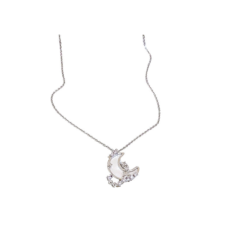 Zircon Moon Awn Star Necklace