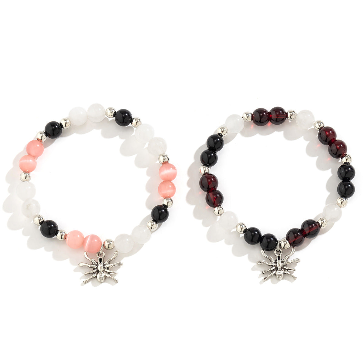 Halloween Blood Color Bead & Spider Pendant 2 Pcs Bracelet