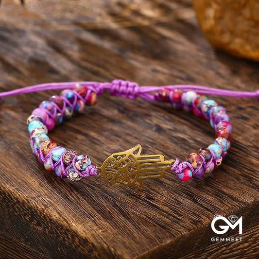 The Spiritual Awareness Purple Emperor Stone Hamsa Bracelet