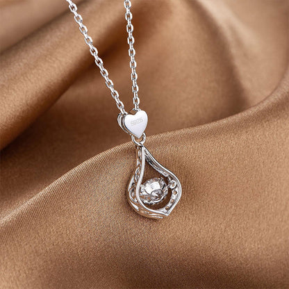 White Gold Heart Drip Shape Beating Shinny Pendants Chains