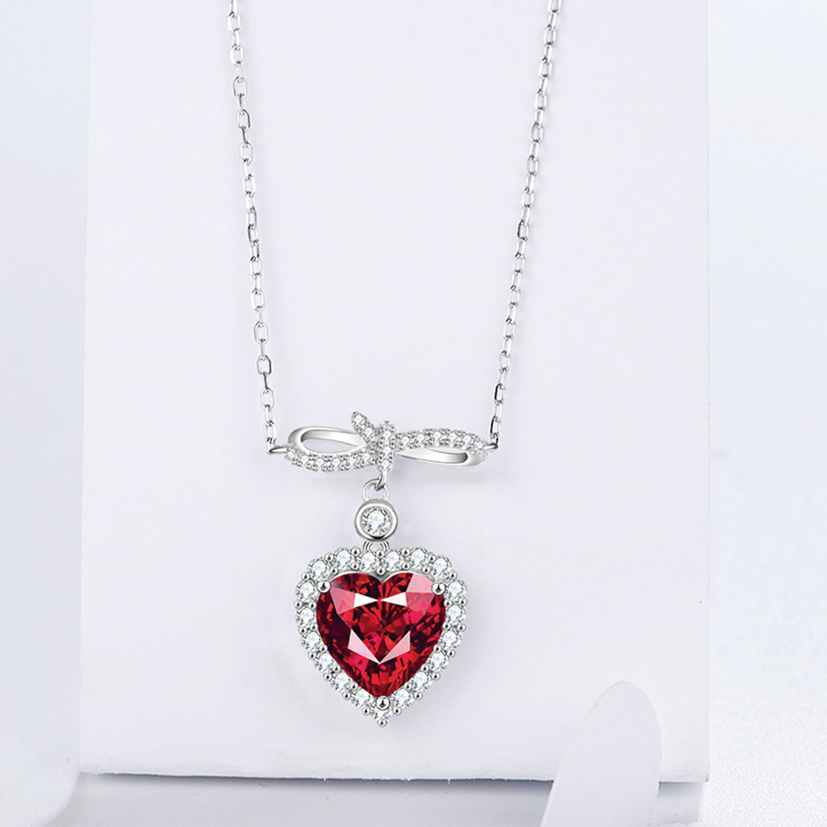 Bow-knot Heart Ruby Gem Pendant with Worldwide Setting Full Diamond